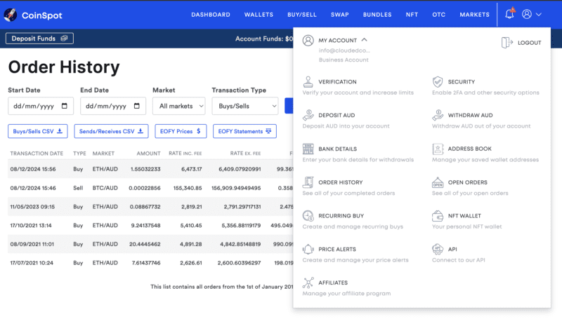 Order History Buys and Sells A